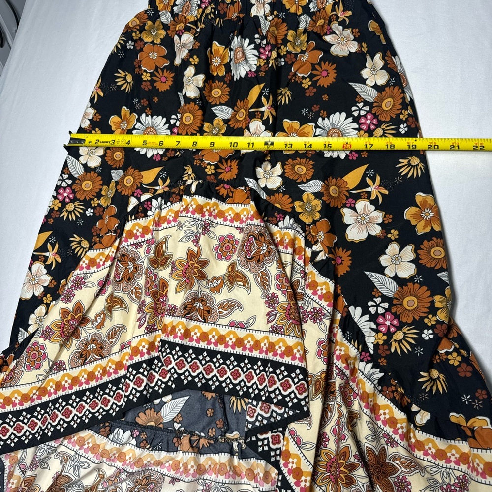 Emory Rose Bohemian‎ Chic Floral A-Line Skirt - Black, Brown, and Cream - Picture 6 of 6